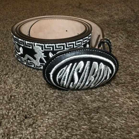 Men's Black and Silver Embroidered Belt - Picture 2 of 2